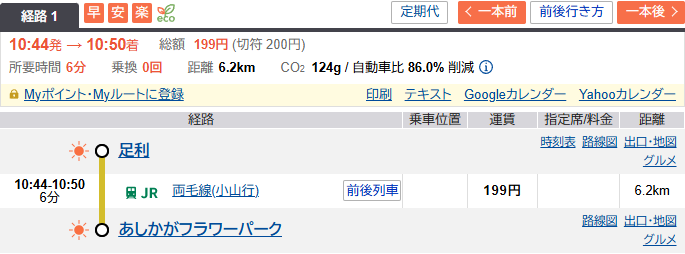 从足利JR站到组里花卉公园的路线
